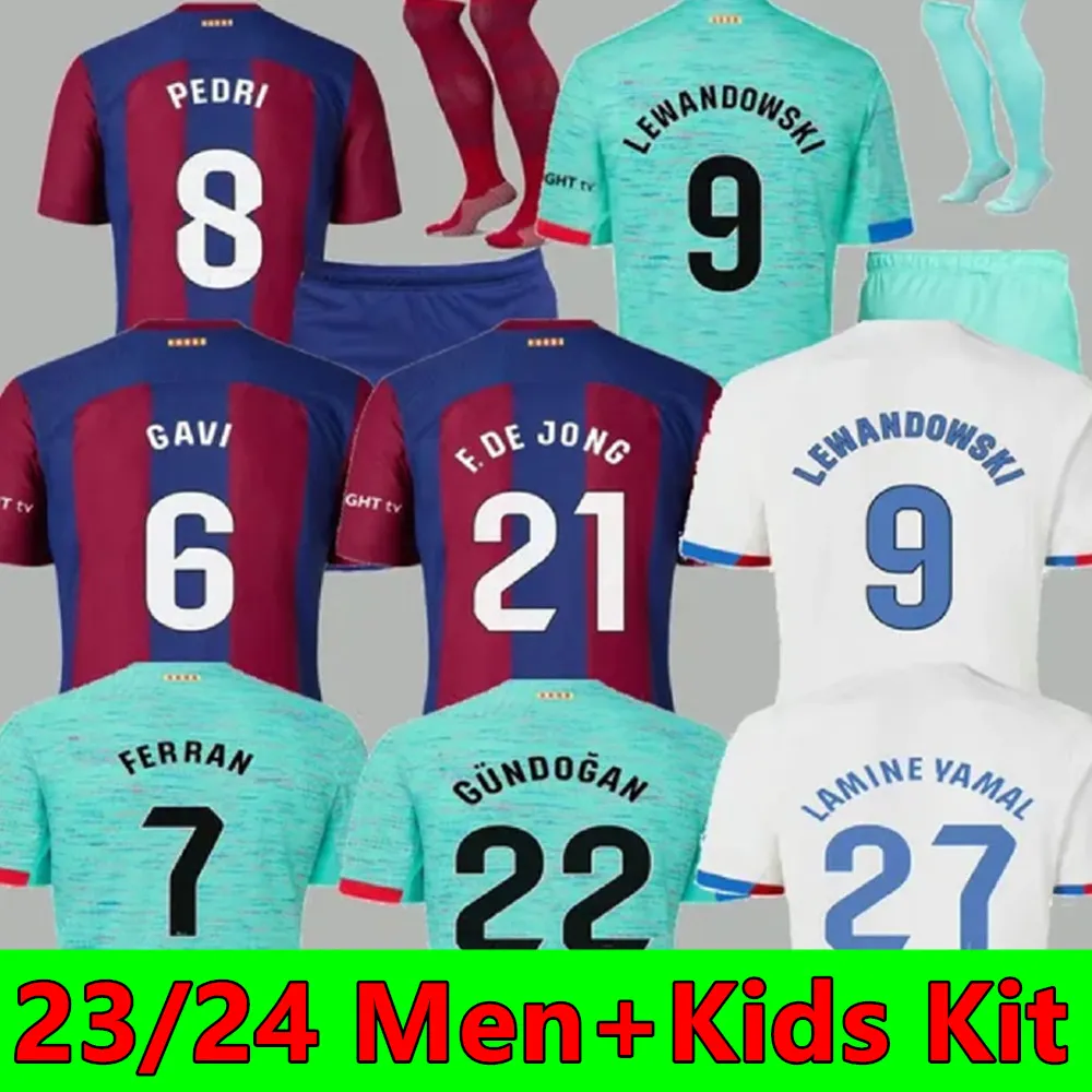 23 24 Pedri Lewandowski Gavi Camisetas de voetbalvoetbal Jersey 2023 2024 FC Ansu Fati Ferran Raphinha Dest Football Shirt Men Kit Kinderuitrusting