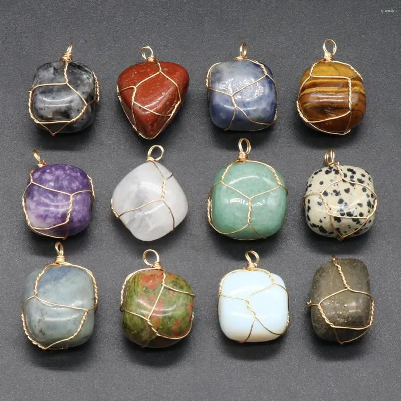 Pendant Necklaces Natural Stone Amethysts Pendants Gold Color Wire Wrap Sodalite Opal For Jewelry Making Diy Women Necklace Gifts