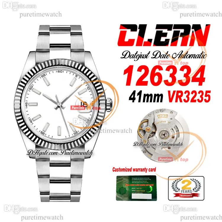 Temiz Fabrika CF 126334 VR3235 Otomatik Erkekler İzle Yivli Çerçeve Tarih Beyaz Stick Dial 904L Oystersteel Bilezik Süper Sürüm PureTiMewatch Hombre 0009