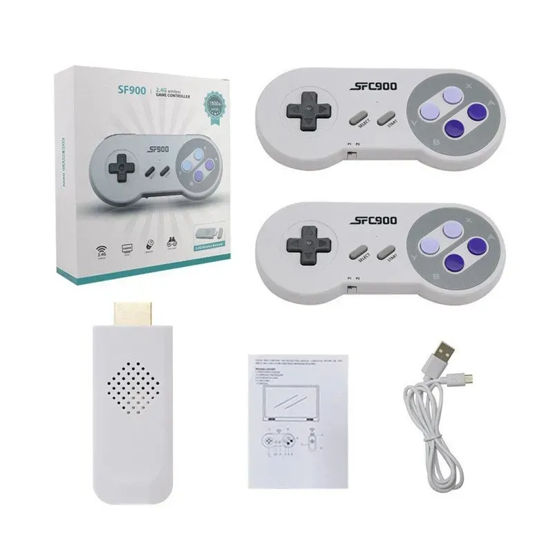 SF900 Console de jeu rétro hôte nostalgique bâton de jeu vidéo HD 16 bits classique avec contrôleur de manette de jeu sans fil 2.4G peut stocker 5000 jeux pour SNES NES Gaming 848D