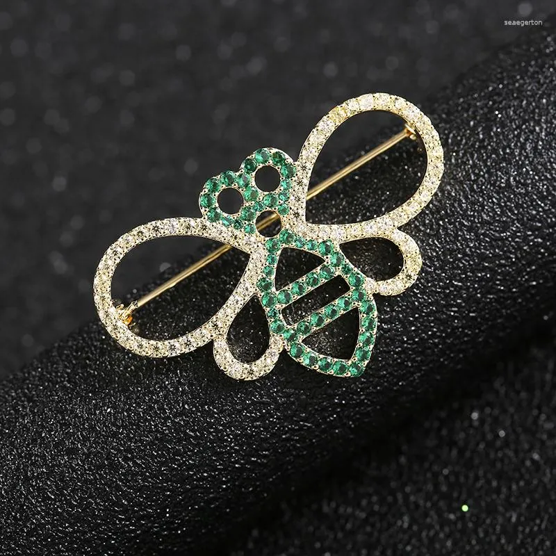 Broches Uitgehold Bee Koperen Reversspeldjes Groen En Helder Volledige Zirkoon Verharde Messing Vrouwen Meisjes Rugzak Sieraden Decoratie