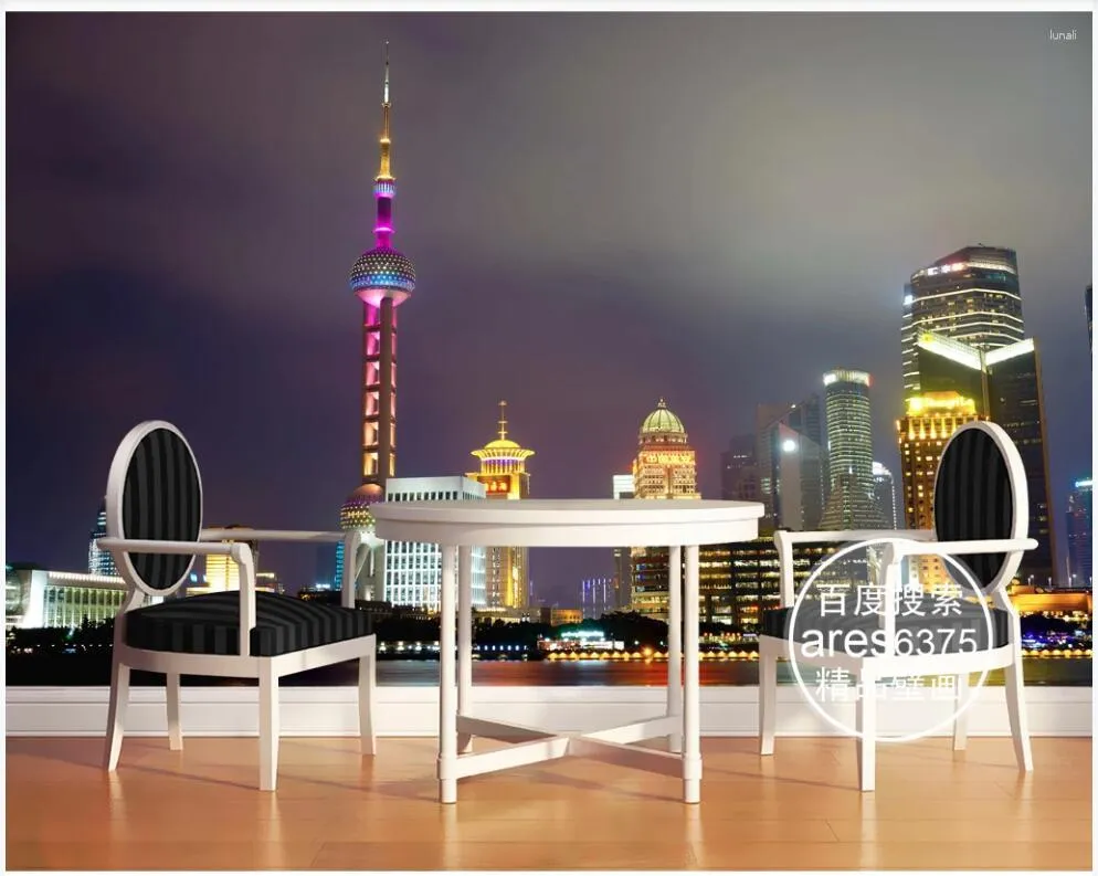 Sfondi Carta da parati 3d Personalizzata Po Shanghai Oriental Pearl Tower Paesaggio urbano Decorazioni per la casa Soggiorno Murales per pareti 3 D