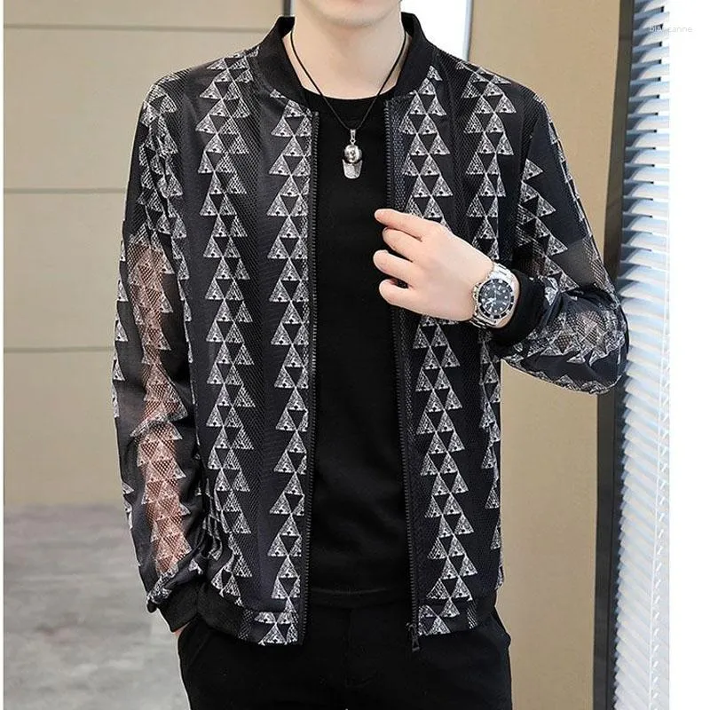 Men's Jackets Men Summer Fashion Trend Hollow Out Print Sun Protection Casual Versatile Long Sleeved Temperament Thin Outerwear