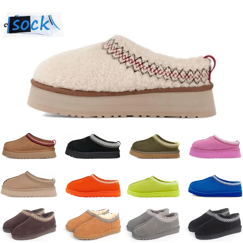 Designer Tazz Dames Laarzen Tasman Slippers Chesut Bont Schapenvacht Muilezels Vrouw Mannen Ultra Mini Platform Laars Schoenen Suède Bovenwerk Comfort Herfst