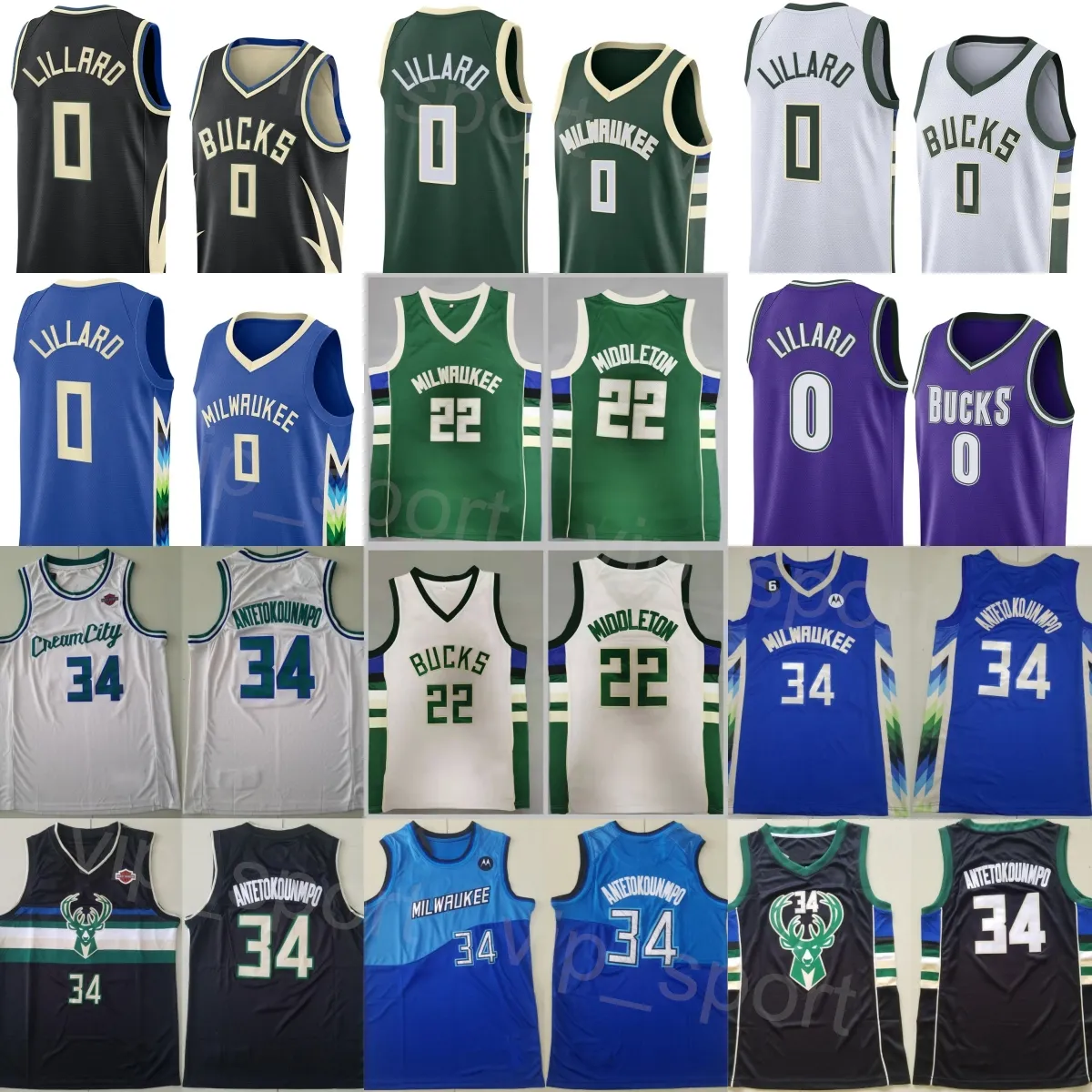 Equipe masculina de basquete Damian Lillard Jersey 0 Giannis Antetokounmpo 34 Khris Middleton 22 Tudo costurado verde preto branco azul roxo para fãs do esporte camisa respirável