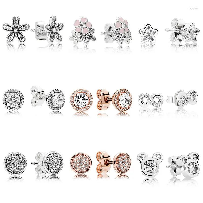 Stud Earrings 925 Sterling Silver Earring 9 Style Flower Mouse Butterfly Heart For Women Wedding Party Jewelry