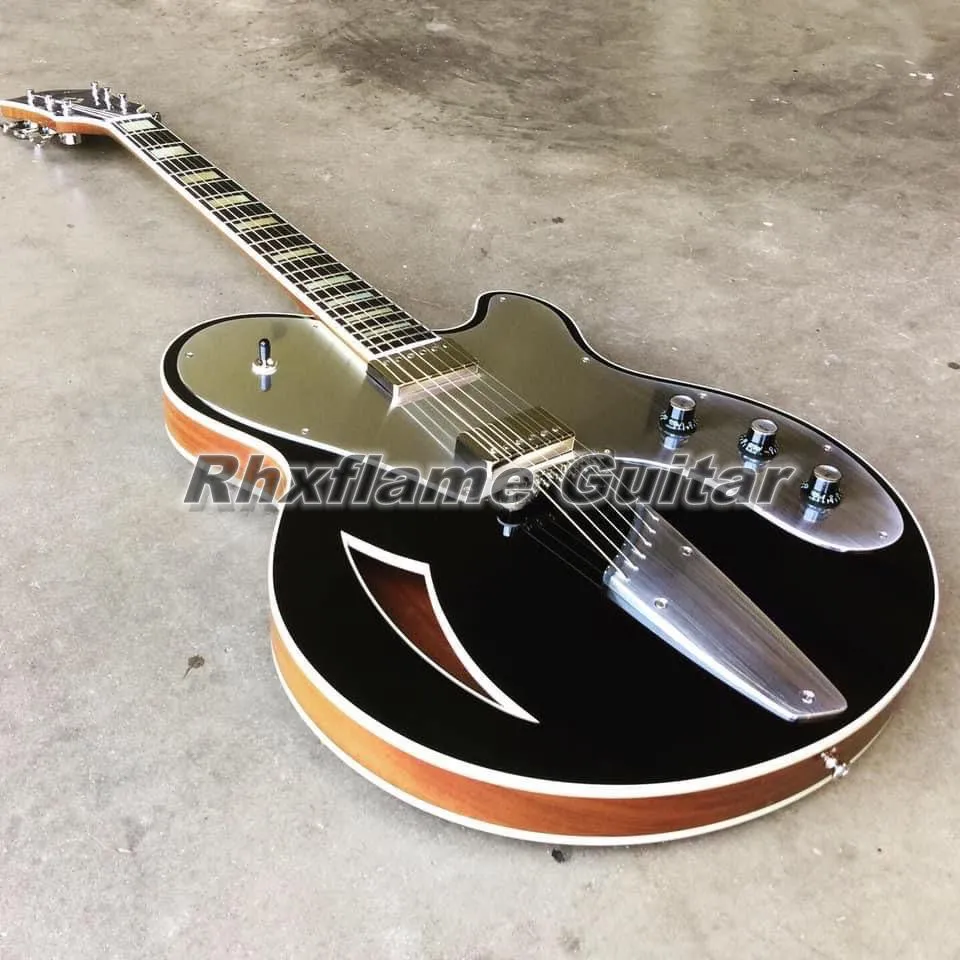 AveBELAIRE Josh Homme Gloss Black 335 Guitare électrique Queens of the Stone Moteur Corps semi-creux Grover Imperial Tuners Pickguard en aluminium Cordier Reliure blanche