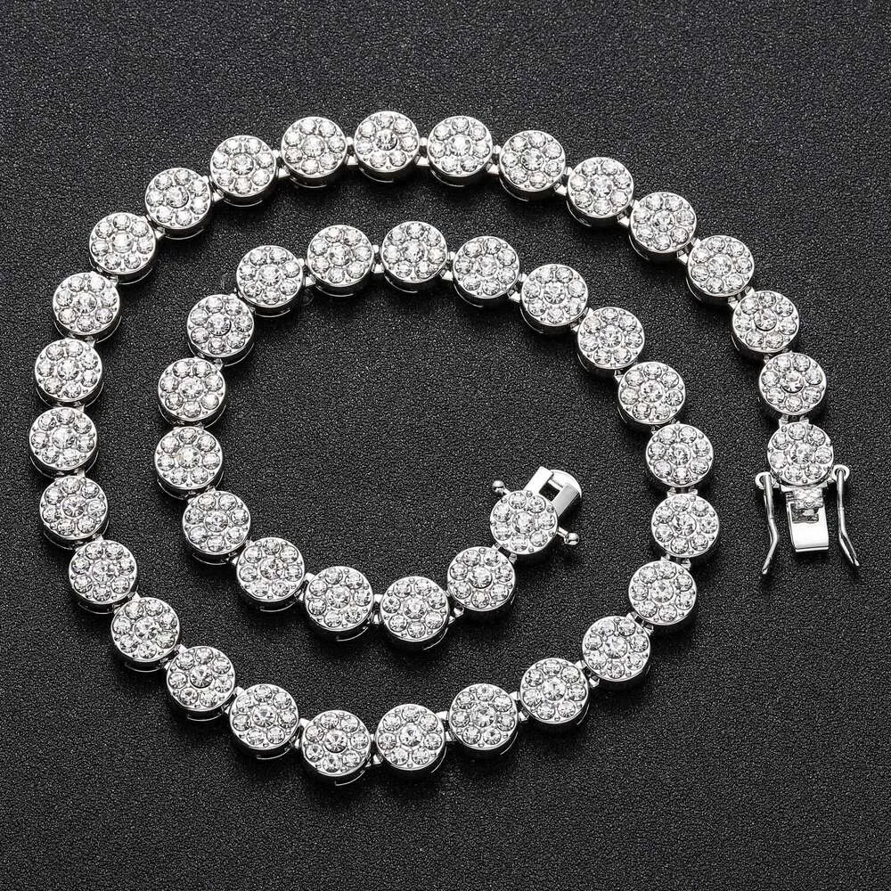 Alliage 10mm pétale de fleur ronde chaîne cubaine hommes cool hip hop plein collier de diamants