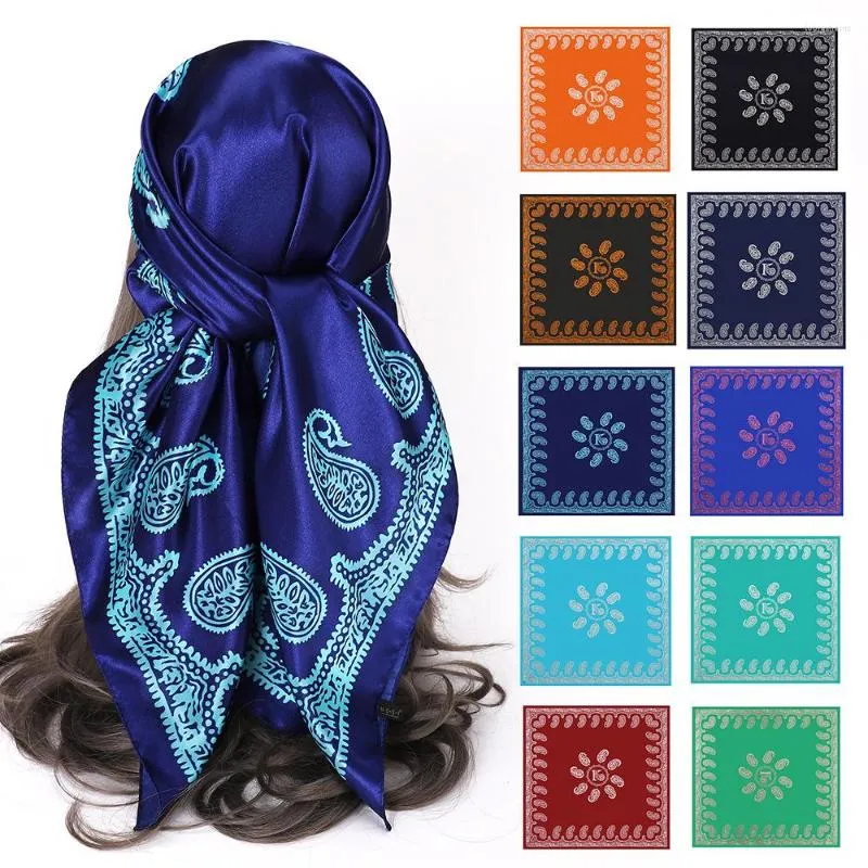 Lenços Paisley Lenço de cetim de seda para mulheres moda xales envolve grande bandana cabeça hijab 90cm quadrado headband lenços de cabelo senhoras