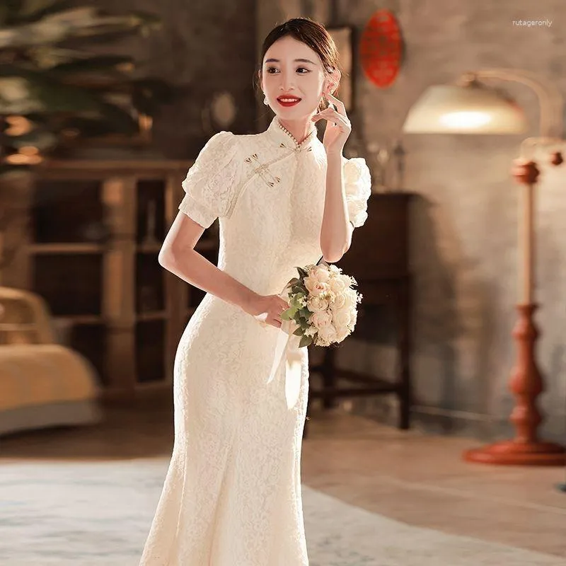 Ubranie etniczne Yourqipao Chińskie Cheongsam Wedding Toasting Sukienka 2023 Fishtail Zaangażowanie