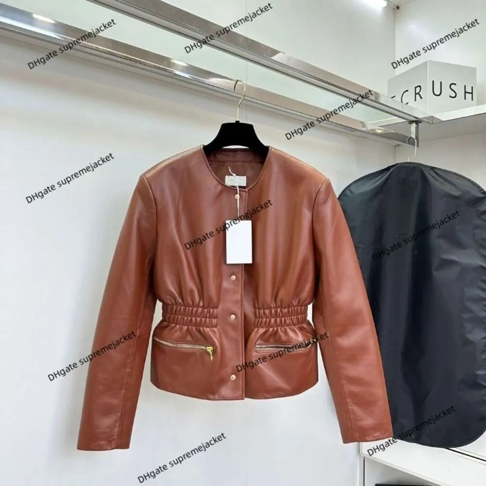 Autumn new women's jacket High version leather lapel fashion motorcycle show slim waist short coat windproof top