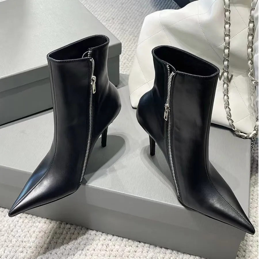 Leather stiletto booties top