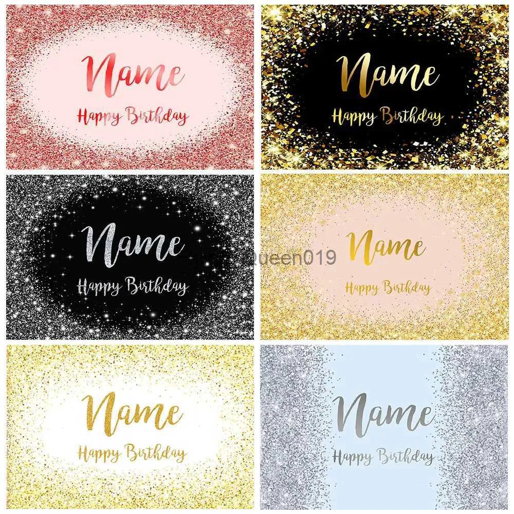 Achtergrondmateriaal Verjaardag Banner Aanpassen Foto Achtergrond Aangepaste Naam Zilver Gouden Roze Glitter Photophone Achtergronden Party Decor Photocall YQ231003