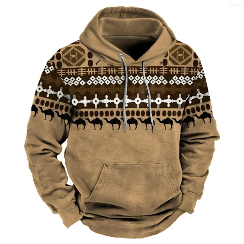 Men's Hoodies Boho Ethnic Men Sweatshirt Autumn Warm Long Sleeve Drawstring Pullovers Top Male Vintage Patchwork Hooded Jacket Outfits