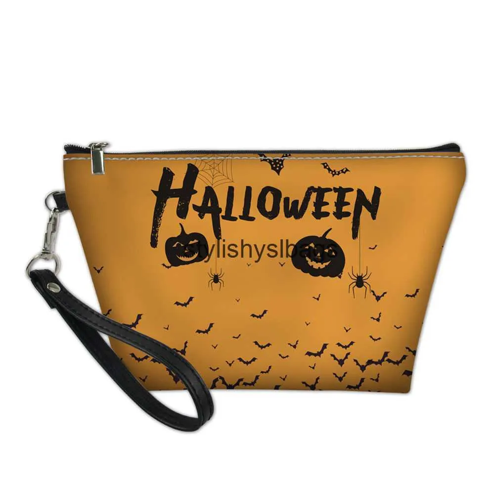 Totes Nuova borsa portaoggetti per Halloween Borsa per trucco piatta da donna Portafoglio con motivo zucca stampato Custom04stylishyslbags