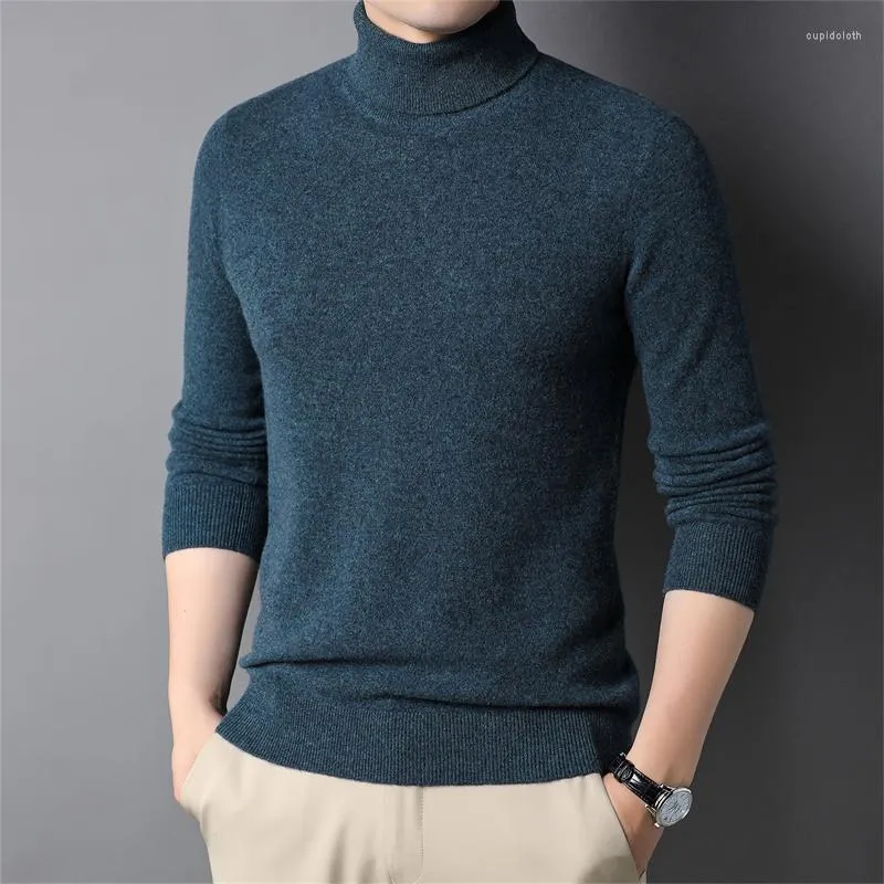 Męskie swetry Wysokiej jakości jesienna/zimowa wełna ciepła dzianina skocznia stała kolor Slim-Fit Business Casual Turtleeck Knitwear