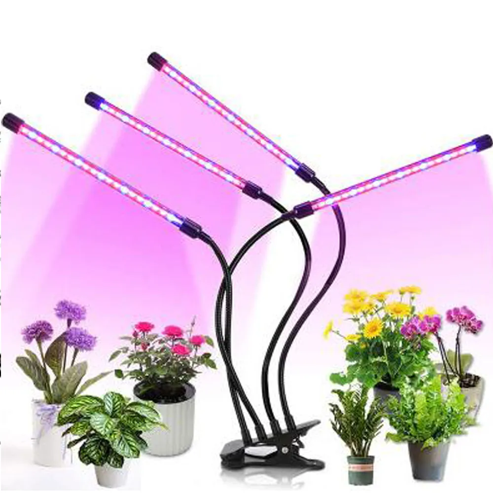 Gratis verzending LED -planten Licht, DC5V USB Volledig spectrum PHYTOLAMAMS LED GROOT LICHT MET TIMER 9W 18W 27W 36W Deskopclip Phyto -lampen voor planten Bloemen Grow Box