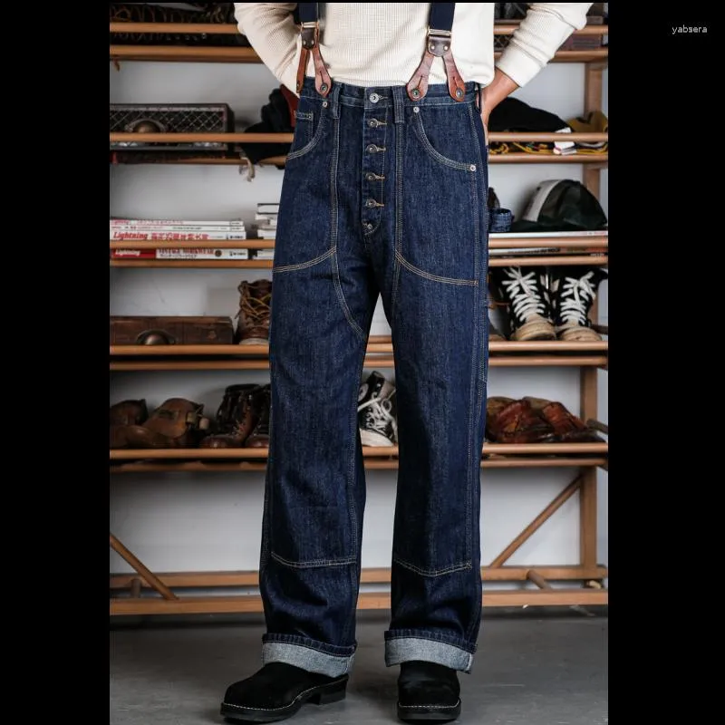 Men's Jeans Simons Vintage Overalls 14.5OZ Motorcycle High Waist Straight Amekaji CARHARLumberjack Pants