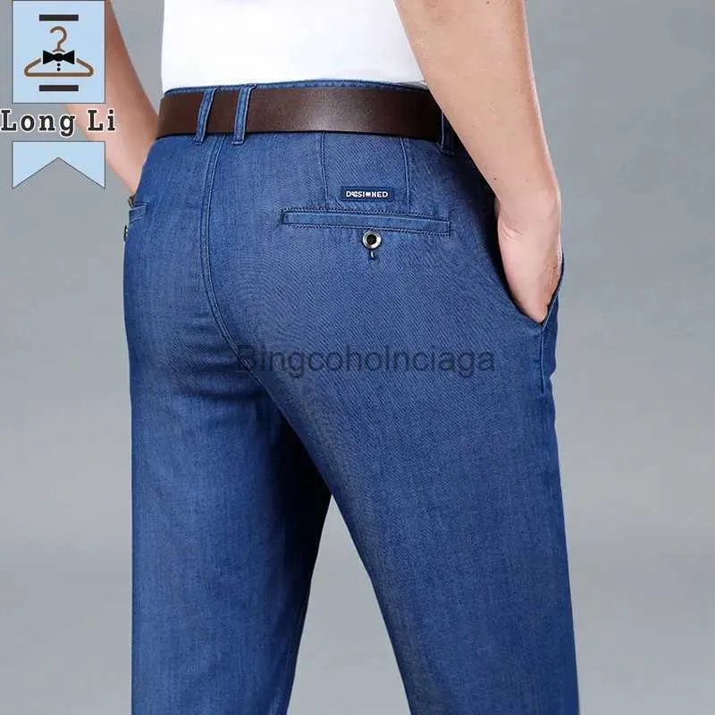 Herren Jeans Sommer Natürliche Lyocell Business Jeans Männer Dünne Klassische Stretch Gerade Büro Denim Hosen Männliche Marke Hosen Plus Größe 40 42L231003