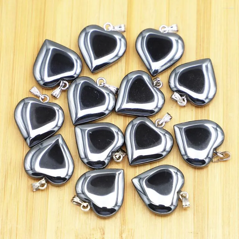 Pendentif Colliers Cœur naturel Pierre biliaire noire Hématite Perles Guérison Reiki Charme Bijoux DIY Fabrication Collier Accessoires En Gros 24 pcs