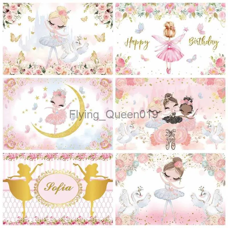Background Material Swan Ballet Dancer Baby Girl Birthday Photography Backdrops Butterfly Party Decor Portrait Photographic Background Photo Studio YQ231003