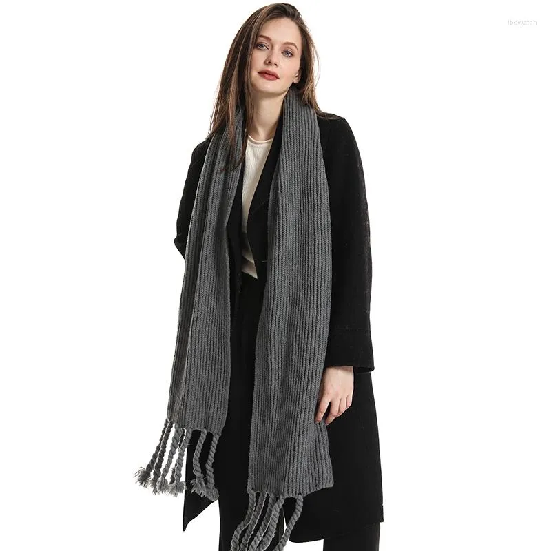 Scarves 2023 Women Scarf Solid Color Soft Knitted Thick Winter Warm Long Korean Style Tassels Shawls Bandana Pashmina