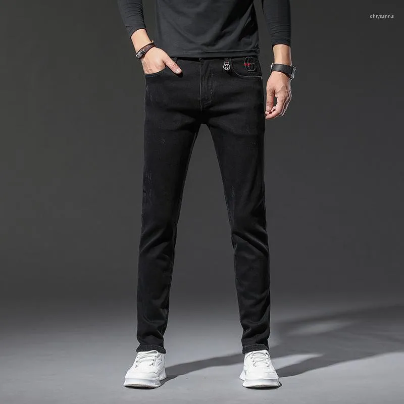 Herren Jeans 2024 Four Seasons Denim Blue Slim Straight Casual Hosen