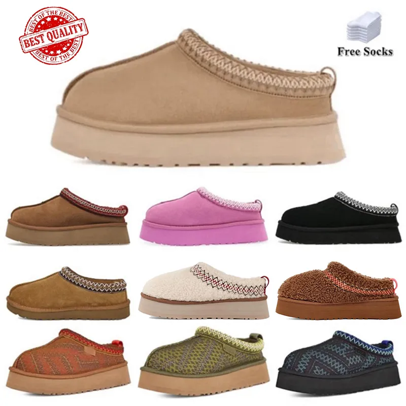 Tasman Uggsly Bot Terlik Kestane Kürk Slaytlar koyun derisi Shearling Tazz Katırlar Kadınlar Ultra Mini Platform Önyükleme Slip-On Ayakkabılar Süet Üst Konfor Sonbahar Kış Ugge