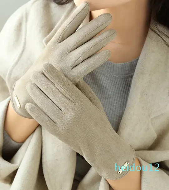 Autumn And Winter Women Suede Keep Warm Thin Fleece Not Bloated Leaking Fingers Clamshell Cycling Fashion Elegant Gloves 221202