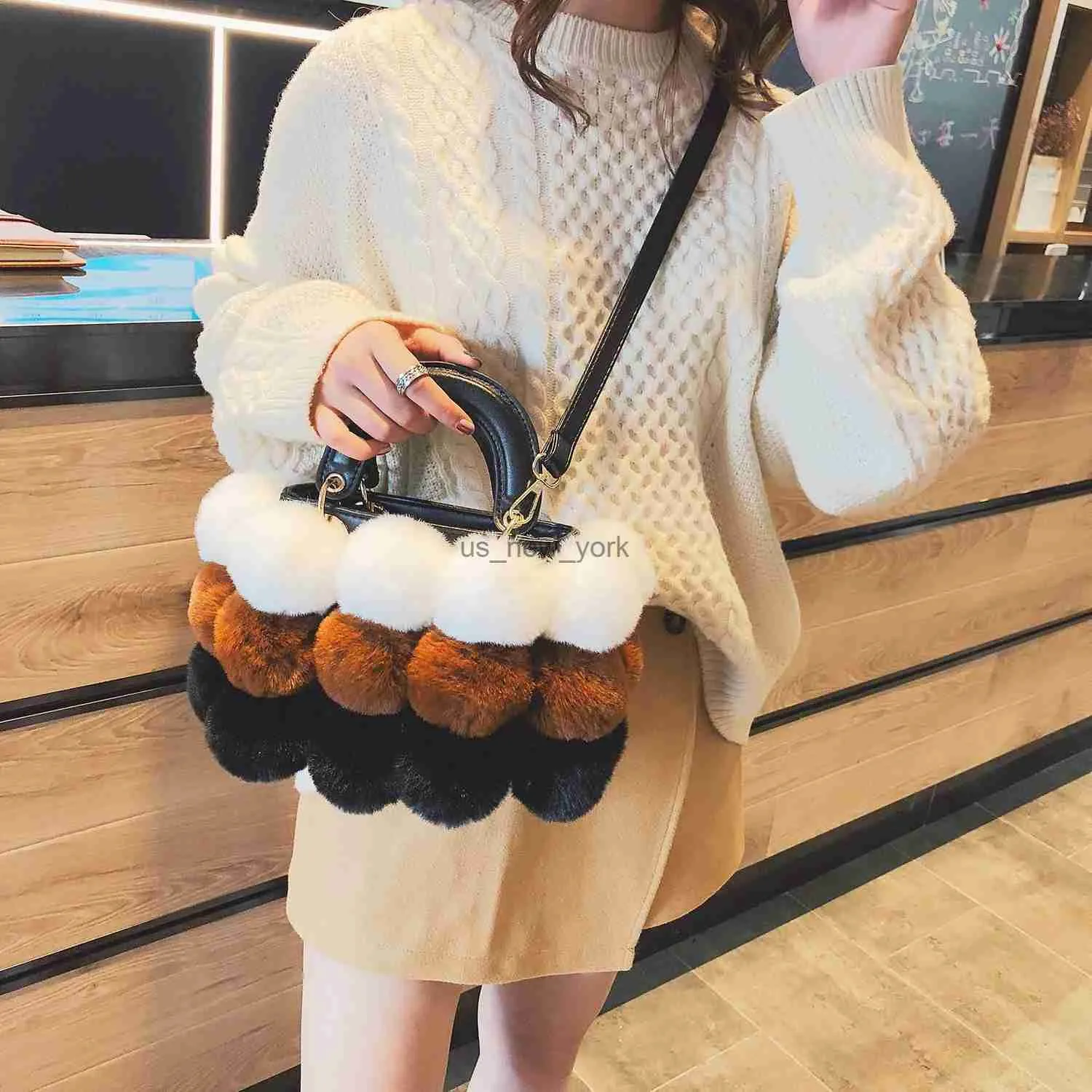 Women's Faux Fur Messenger Crossbody Bag - Plush Shoulder Tote, 15.72x12.97x1.57 Inch, Fashion Handbag - View #10