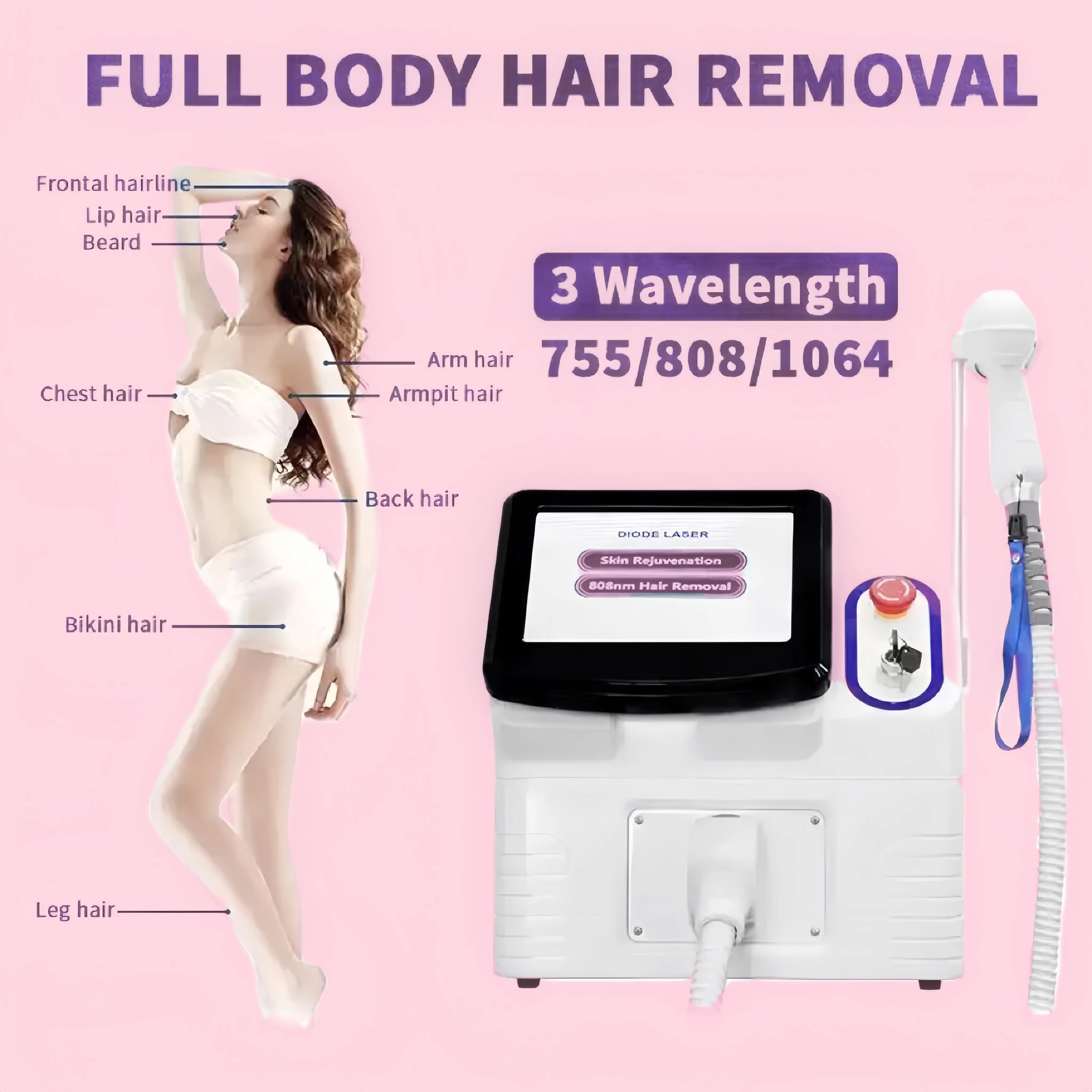 Uso doméstico de alta potência 808nm 755nm 1064nm diodo laser 808 ponto de congelamento remoção do cabelo depilador confiável máquina anti-rugas