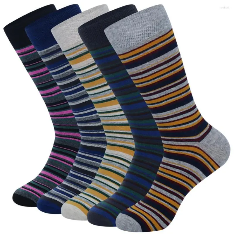 Men's Socks 5 Pairs Men Dress Funny Soft Breathable Casual Cotton Fashion Colorful Striped Business Novelty Size EU 42-48