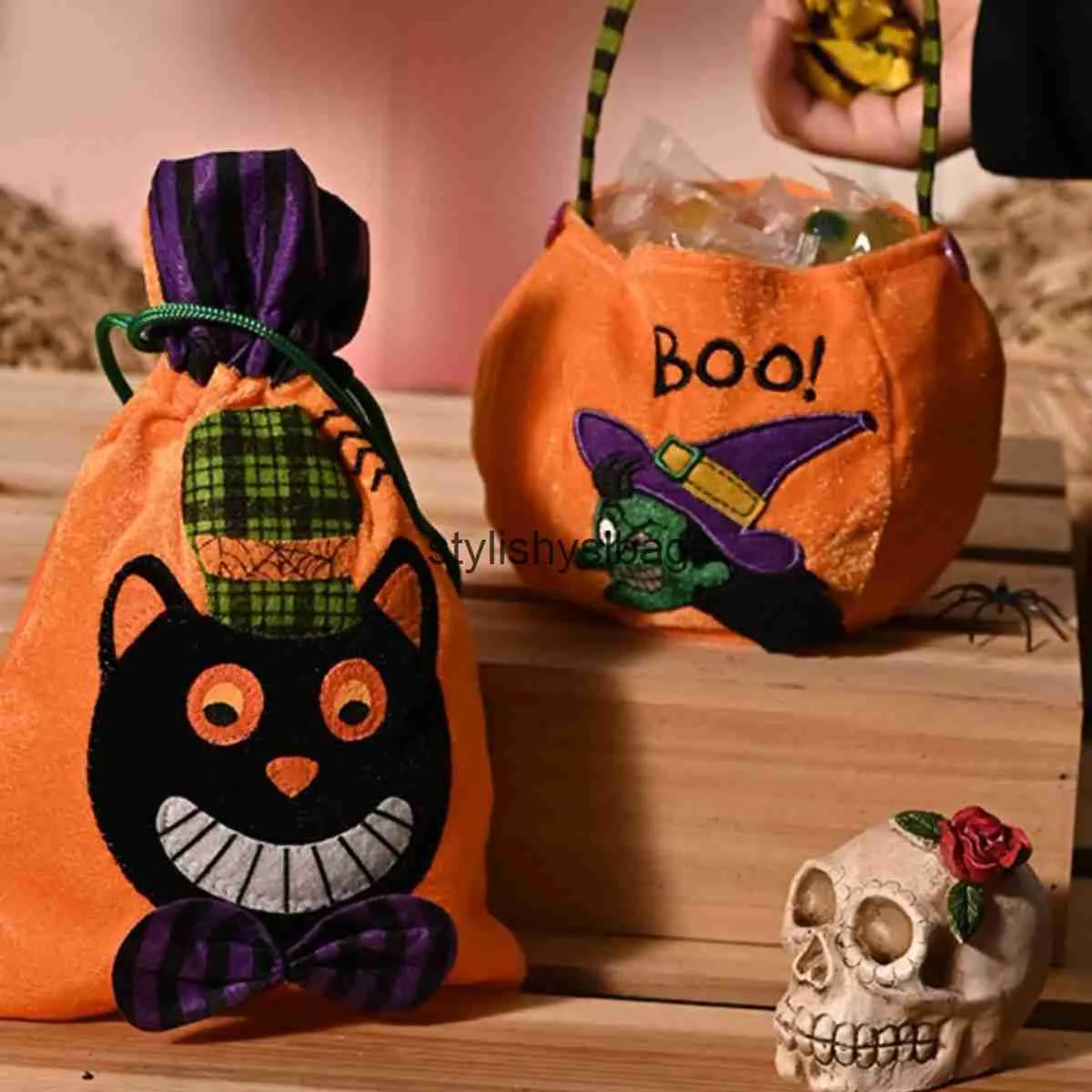 Totes Halloween Candy Bag Decoration Portable Pumpkin Bag Children's Candy Scene Decoration Presentväska Tyg Bagstylishyslbags