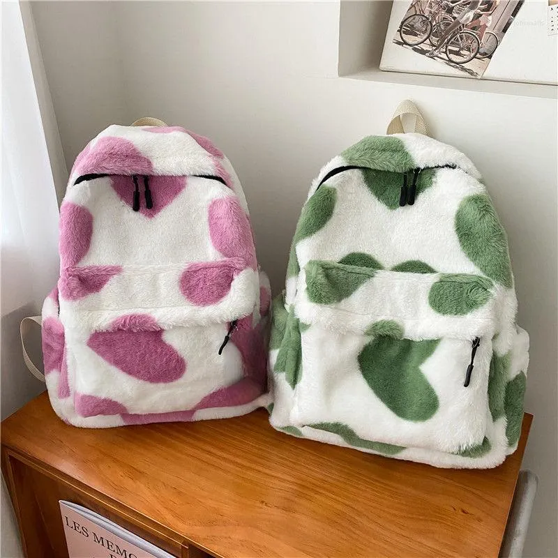 School Bags Heart Plush Cartoon Backpack Girl Backpacks Cute Fur Children Schoolbag Kids Gift Book Bag Mochilas Para Mujer