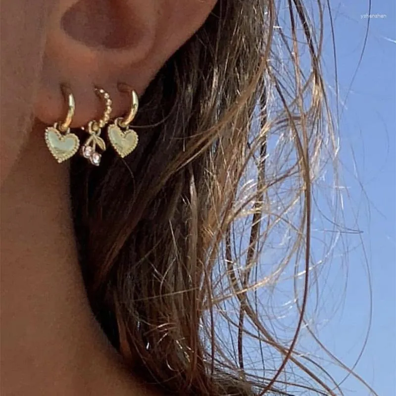 Dangle Earrings Gold Color Love Cherry Hoop Set Metal Romantic Heart Valentine For Women Girls Trendy Jewelry Gift