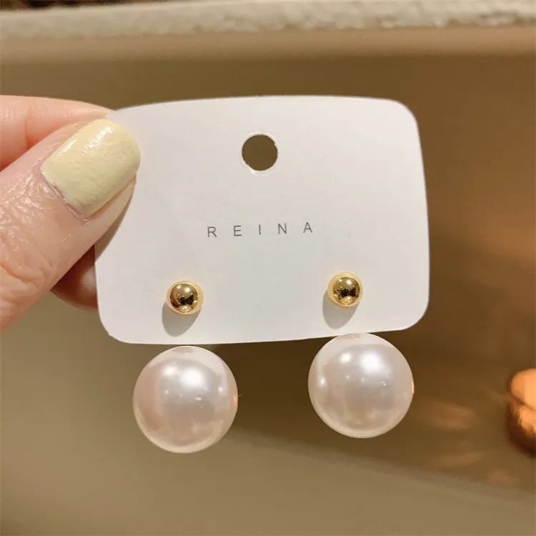 Korean Big pearl Gold Plated Stud Earrings Fashion Jewelry Big Round Ball Pendant Earring for Women Gifts Wedding Accessory