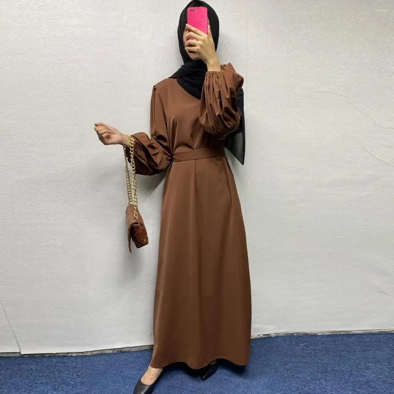 Abbigliamento etnico Abito musulmano con Hijab per donna Dubai 2023 Eid Set africano tasche manica gonfia lunga estate