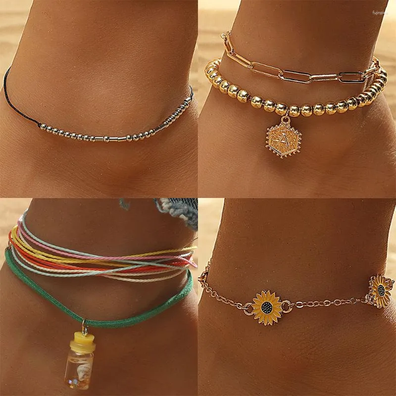 Anklets Akcesoria plażowe bohemian koralikowe serce lato dla kobiet bransoletki dziewczęta boso na łańcuchach nóg prezenty biżuterii hurtowe