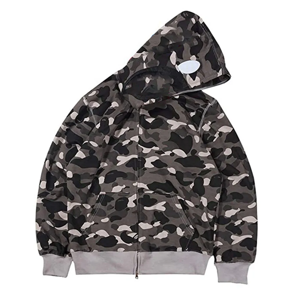 23SS Mens Designer Hoodies Streetwear Shark Hoodie Padrão Camuflagem Jaquetas Bapes Moletom Pulôver Casual Womens Clássico Duplo Zíper Hoody Oversized S-5XL