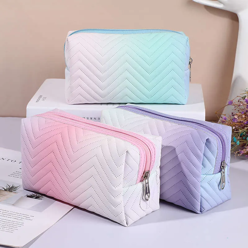 Fashion Gradient Cosmetic Storage Bags Waterproof Women Stereoscopic Portable PU Zipper Pouch For Travel Skincare Makeup Lipstick Phone Products Handbag Cases