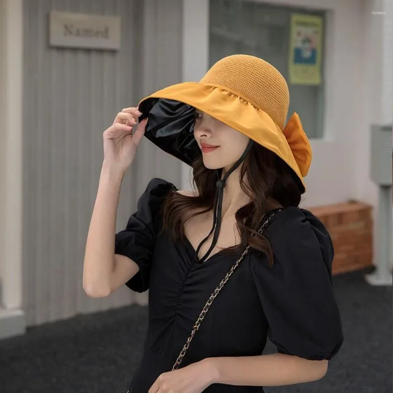 Large Foldable Wide Brim Visor Hat With Bow Hat Storage Bag For Women Solid  Color Fisherman Bowknot Sun Bucket Cap For Travel And Outdoor Activities  From Riyueqz, $8.8