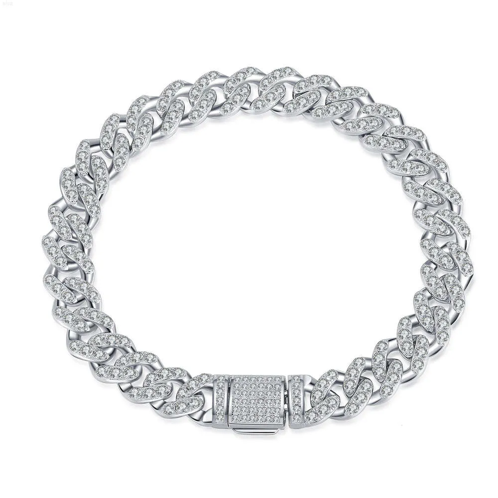 Bracelet de marque à la mode pour femmes, chaînes à maillons cubains, Moissanite, bijoux en argent Sterling 925 pur, chaîne Miami glacée, vente en gros