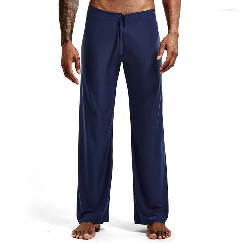 Calças masculinas com cordão de cintura baixa para homens casuais rendas até pijama solto cor sólida correndo yoga calças esportivas