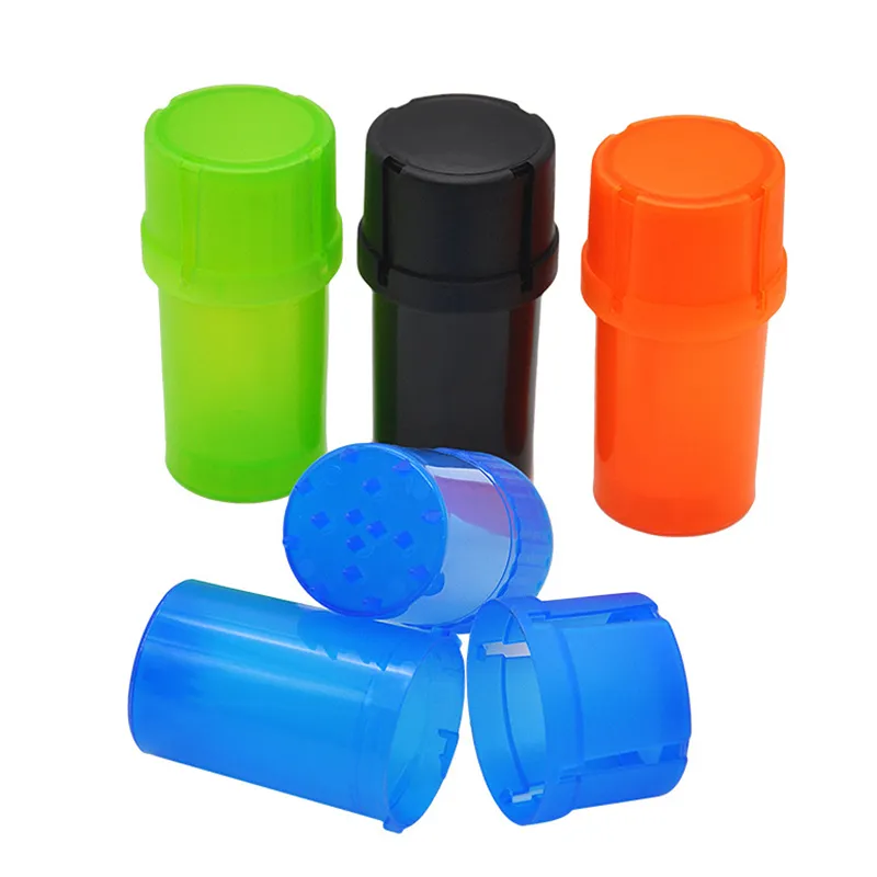 Smerigliatrici per fumatori all'ingrosso Mini smerigliatrice in plastica colorata Smerigliatrici per spezie per tabacco Frantoio per macchina per erbe con custodia per contenitore Airtainer Cheaepst