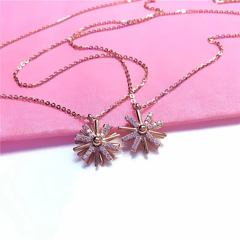 Kedjor 585 Purple Gold Plated 14k Rose Fashion i Crystal Sunflower Necklace Flower Pendant Exquisite clavicle chain smycken