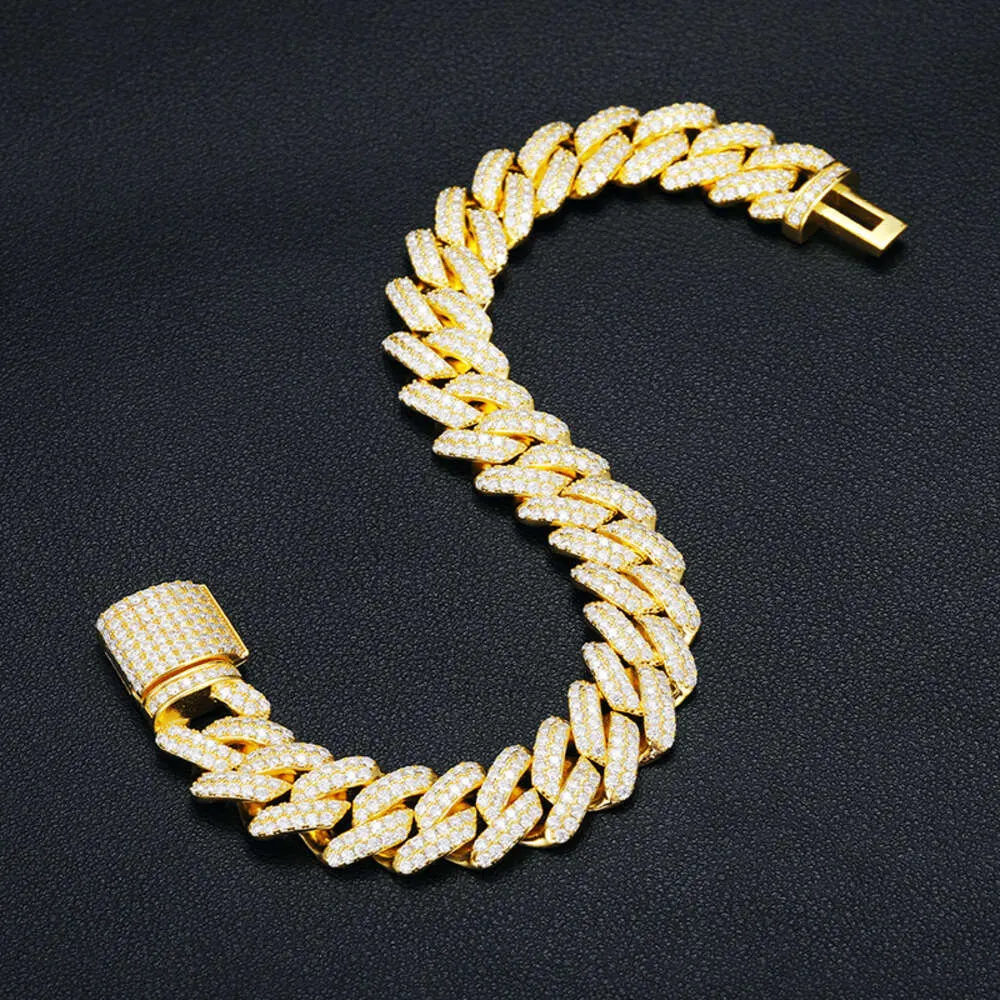 marchio moda donna gioielli personalizzati bracciale da uomo 14mm placcato oro argento sterling 925 Vvs Moissanite diamante Miami catena a maglia cubana