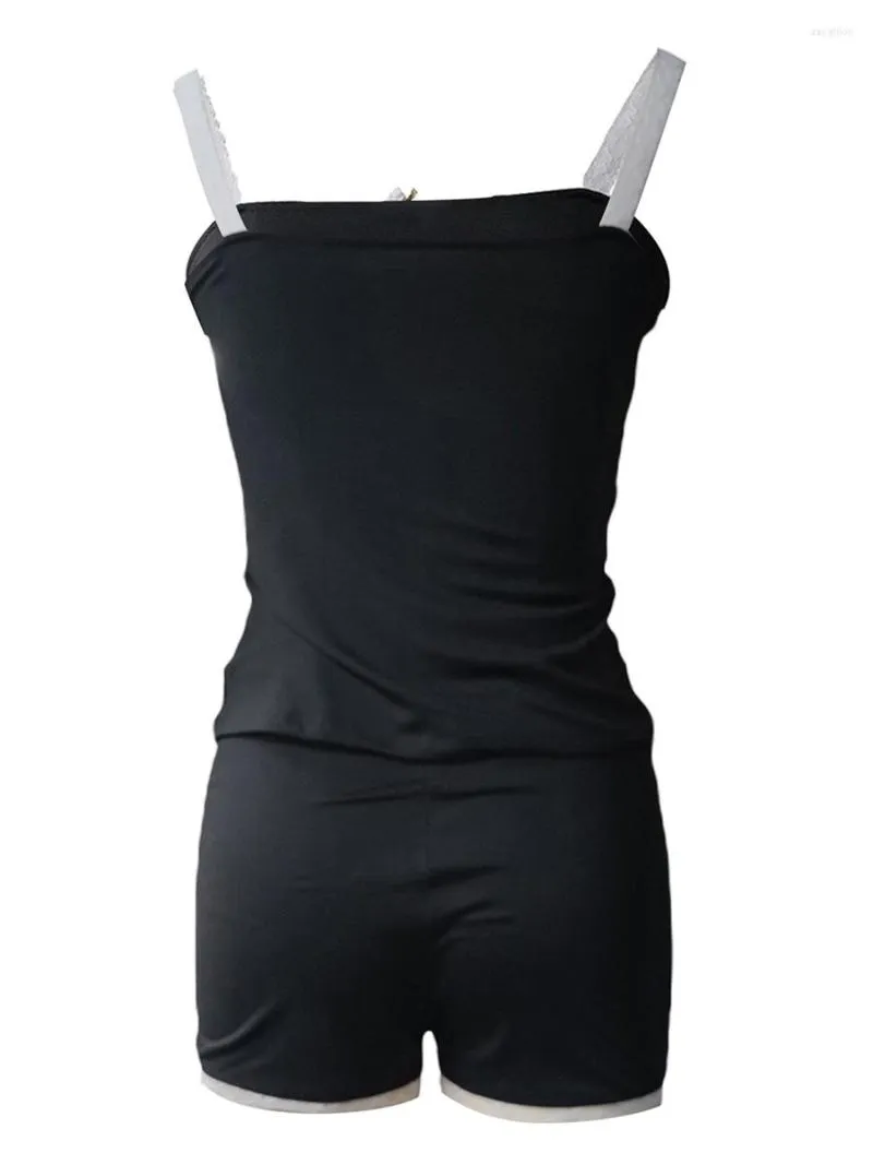 المسارات النسائية النسائية bodycon 2pcs شورتات مجموعة بلا أكمام محصول محصول كامي دبابة عالية الخصر صيف الشارع