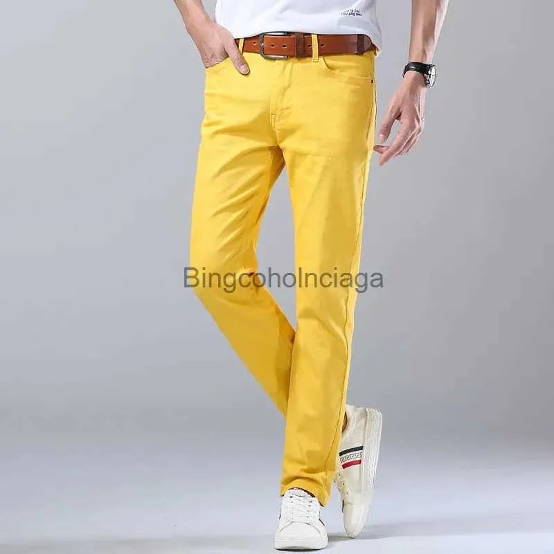 Męskie dżinsy klasyczny styl dżinsy męski biznes Fashion Business Casual Prosty Slim Fit Dżins Schodźce zielone żółte czerwone marka Męska Pantsl231003