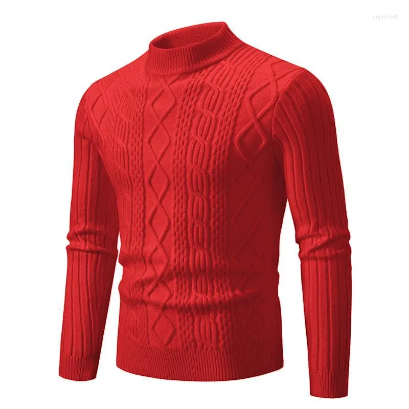 Męskie swetry swobodne pół turtleeck Fit Podstawowe topy ciepły skoczek pullover czerwony khaki czarny