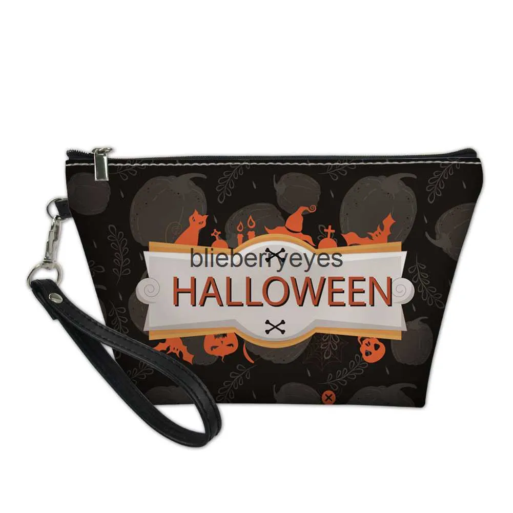 Totes Nouveau sac de rangement Halloween Sac de maquillage plat pour femme Portefeuille imprimé motif citrouille Custom08blieberryeyes